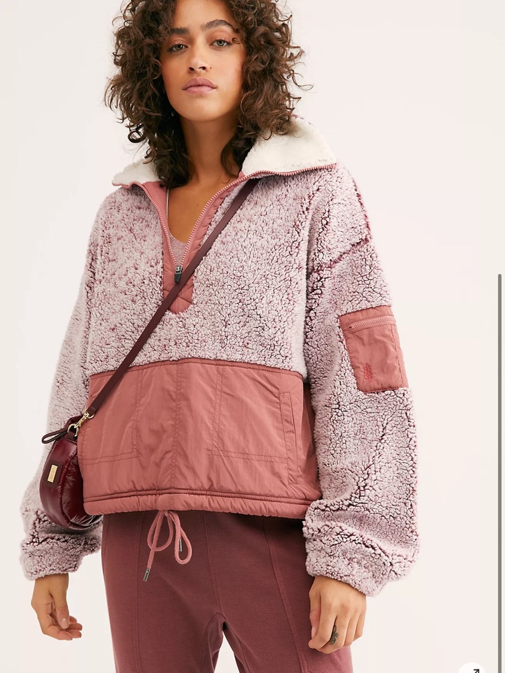 BFF Fleece - FP Movement by Free People Two-Tone Dusty Rose Sherpa Pullover